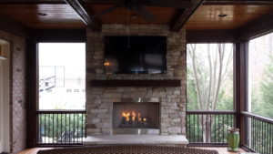 Stone fireplace and screen porch, Fort Mill, SC